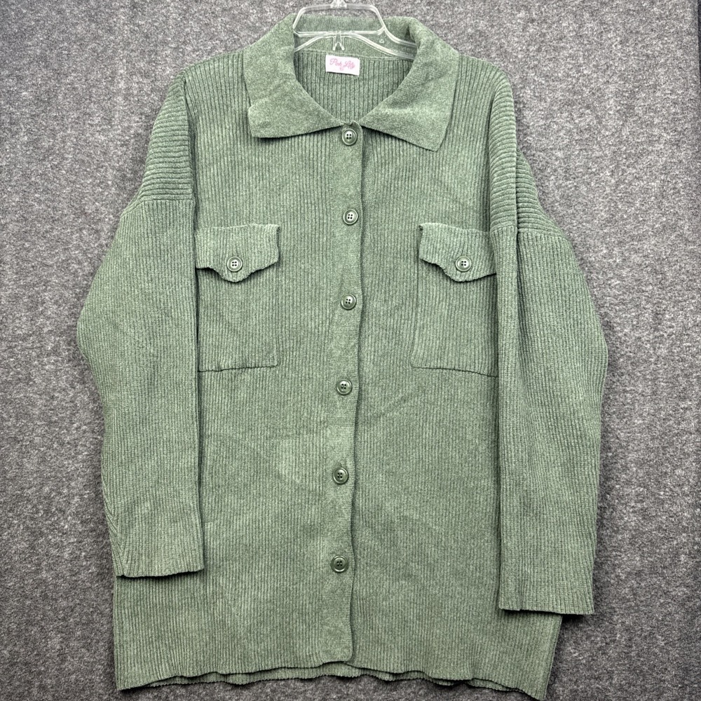Pink Lily Green Corduroy Button Front Shirt Jacket Shacket Women's 2XL